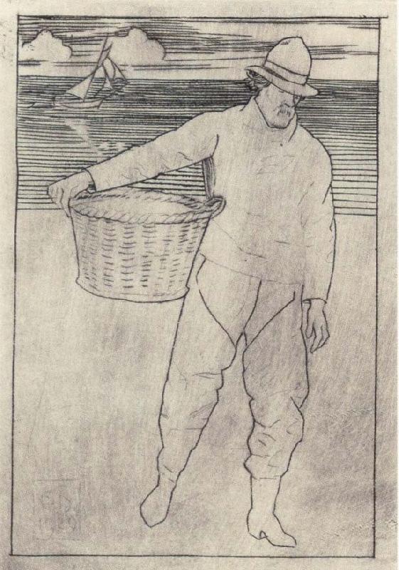 Joseph E.Southall Fisherman and basket Southwold oil painting image